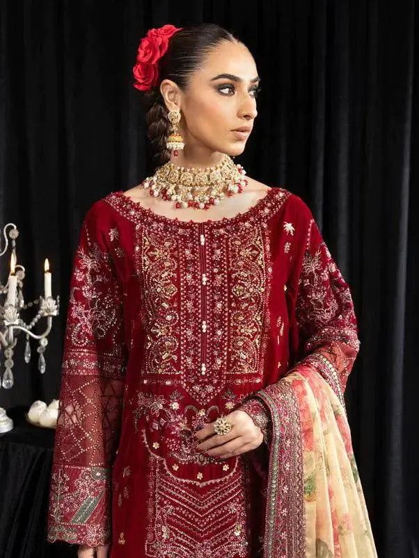 NUREH Maya Embroidered Velvet 3Pc Suit NS-106 ELISA - House Of Hania