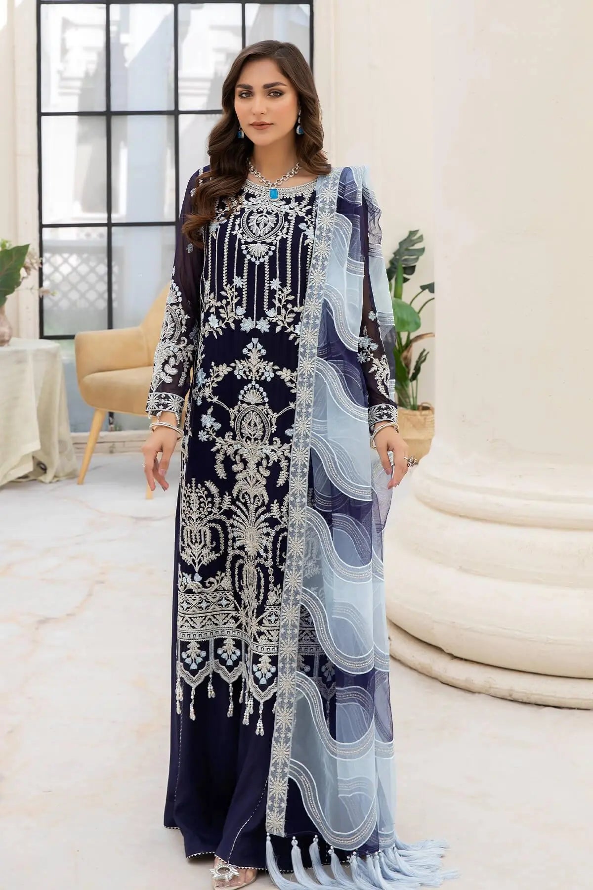 Naqsh Majestic By Imrozia Premium Chiffon 3Pc Suit M-54 Zoe - House Of Hania