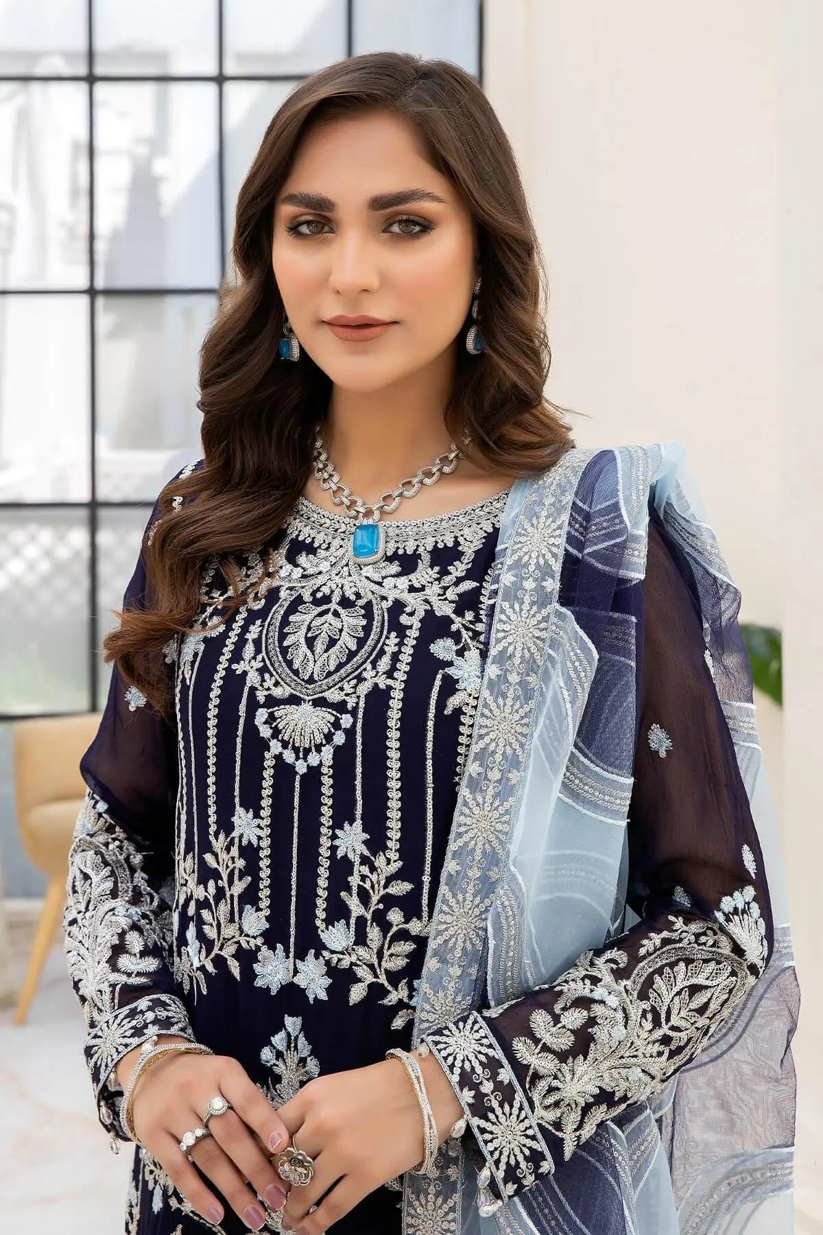 Naqsh Majestic By Imrozia Premium Chiffon 3Pc Suit M-54 Zoe - House Of Hania