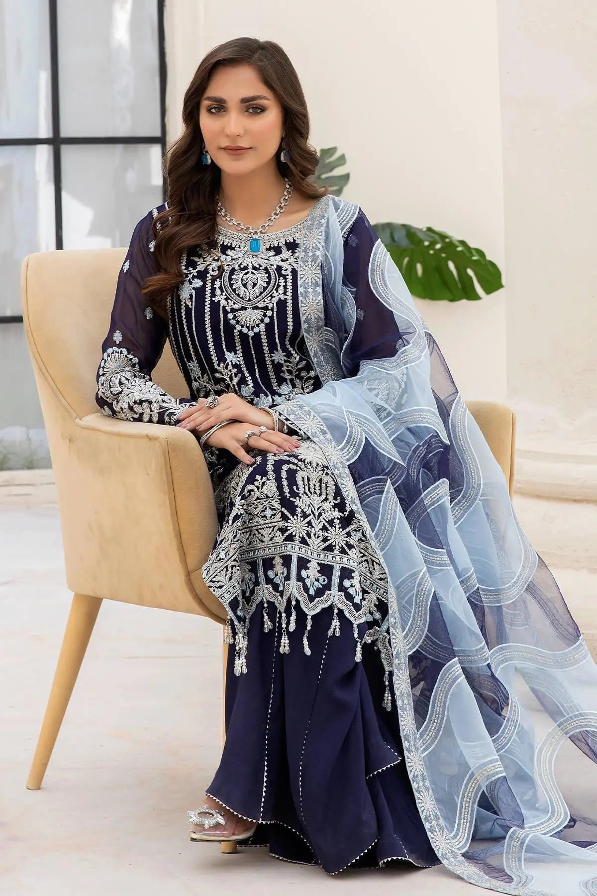 Naqsh Majestic By Imrozia Premium Chiffon 3Pc Suit M-54 Zoe - House Of Hania