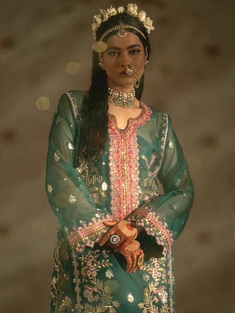 Nayab by Myeesha Embroidered Organza Unstitched 3Pc Suit MF23-02 Zamorad - House Of Hania