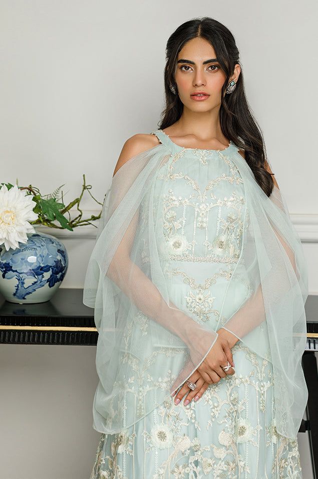 Net Embroidered Dress - House Of Hania