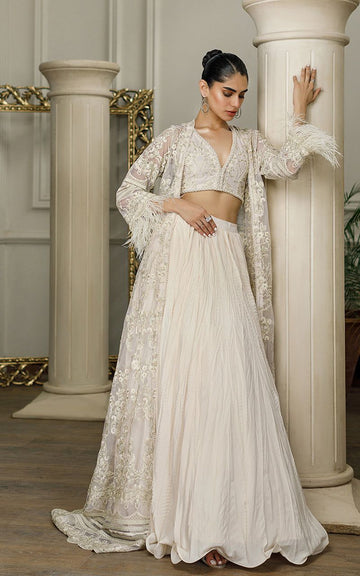 Net Embroidered Jacket with Skirt - House Of Hania