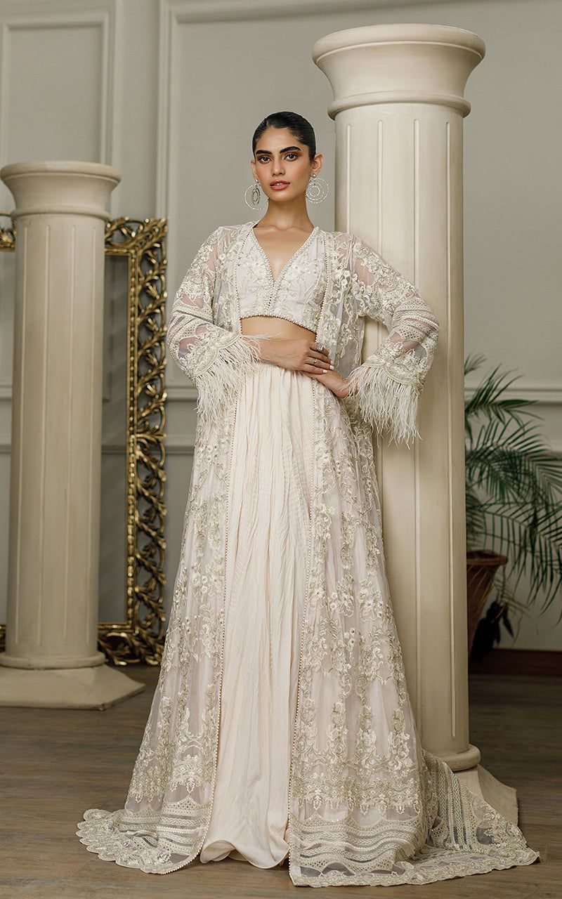 Net Embroidered Jacket with Skirt - House Of Hania