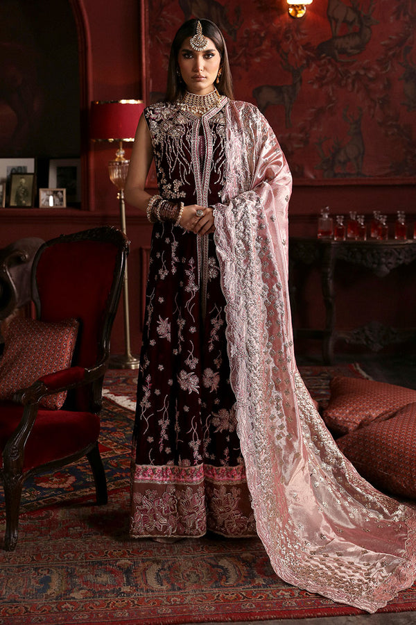 Niloufer by Mushq Embroidered Velvet 3Pc Suit MV23-04 GOLNAR - House Of Hania