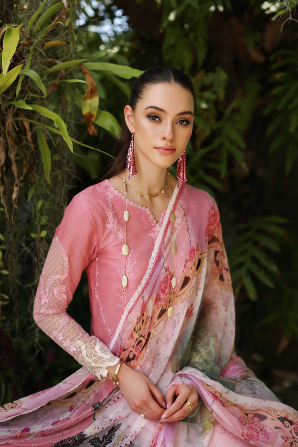 Noor by Saadia Asad | Luxury Chikankari Lawn24 | D1-A Pink Ombre - House Of Hania