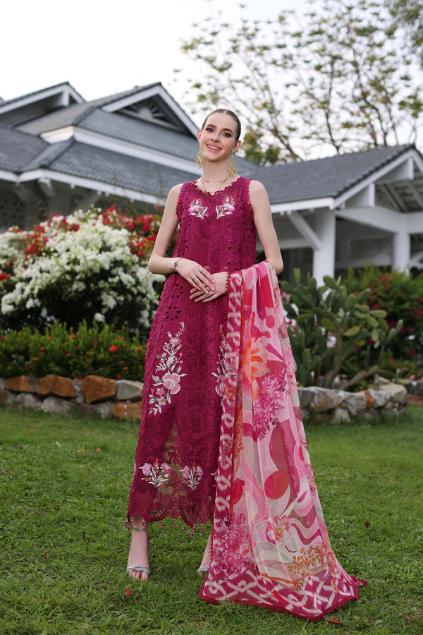 Noor by Saadia Asad | Luxury Chikankari Lawn24 | D10-A FUCHIA - House Of Hania