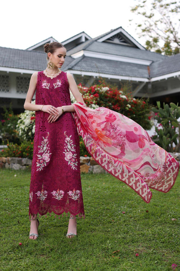 Noor by Saadia Asad | Luxury Chikankari Lawn24 | D10-A FUCHIA - House Of Hania