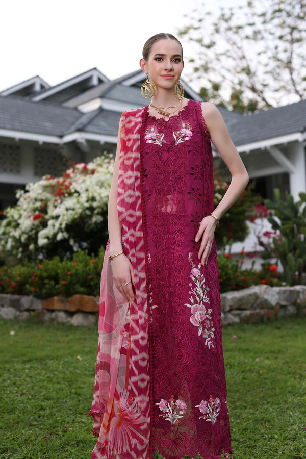 Noor by Saadia Asad | Luxury Chikankari Lawn24 | D10-A FUCHIA - House Of Hania