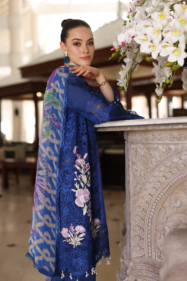 Noor by Saadia Asad | Luxury Chikankari Lawn24 | D10-B Blue Electric - House Of Hania