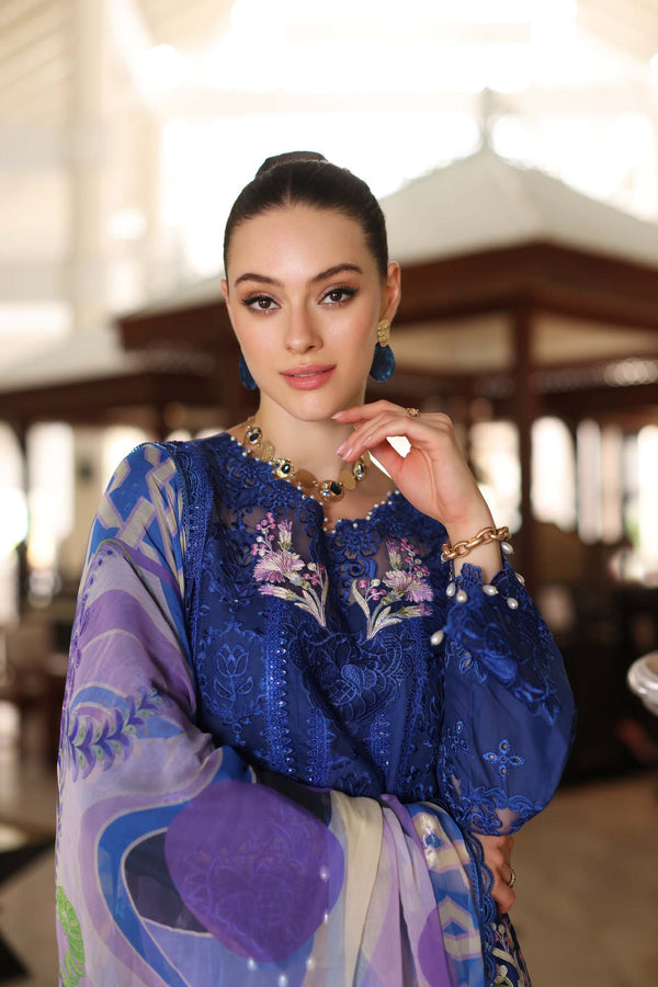 Noor by Saadia Asad | Luxury Chikankari Lawn24 | D10-B Blue Electric - House Of Hania