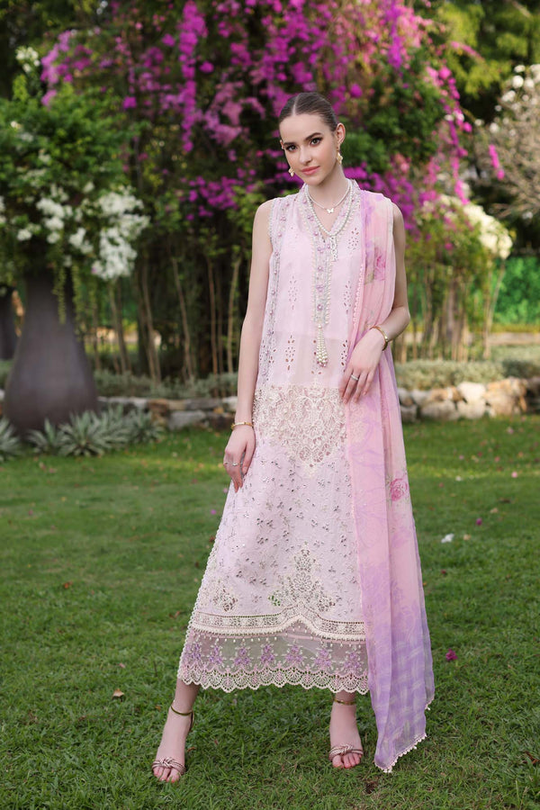 Noor by Saadia Asad | Luxury Chikankari Lawn24 | D11-A Pink Schifli - House Of Hania