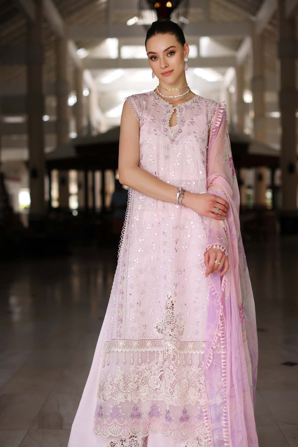 Noor by Saadia Asad | Luxury Chikankari Lawn24 | D11-A Pink Schifli - House Of Hania