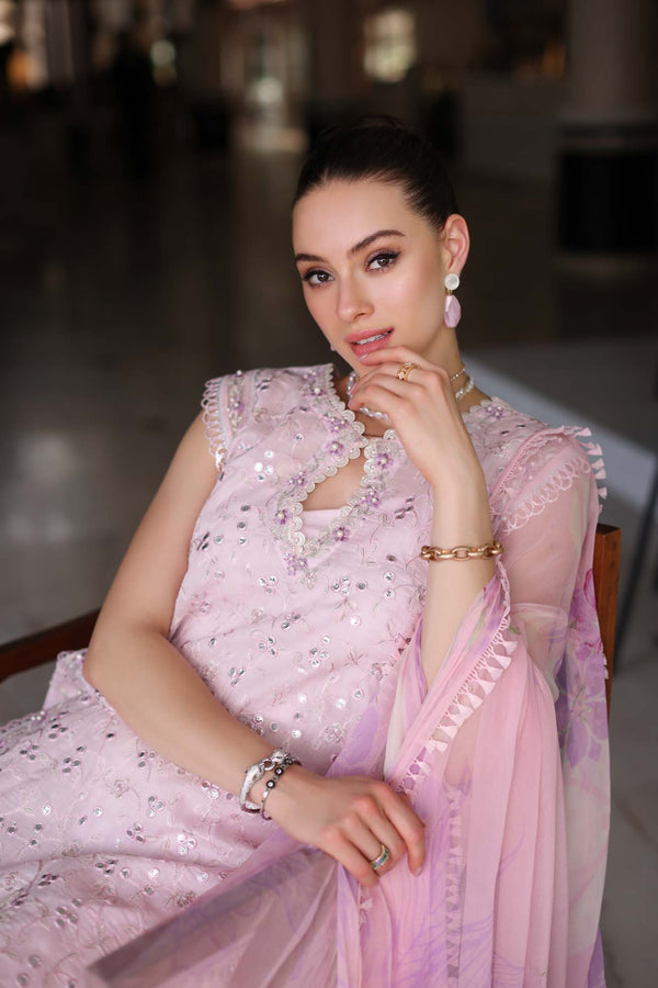 Noor by Saadia Asad | Luxury Chikankari Lawn24 | D11-A Pink Schifli - House Of Hania