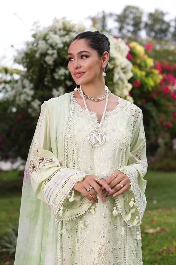 Noor by Saadia Asad | Luxury Chikankari Lawn24 | D11-B Mint Schifli - House Of Hania