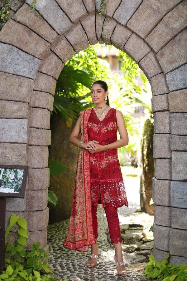 Noor by Saadia Asad | Luxury Chikankari Lawn24 | D12-A Red Chevron - House Of Hania