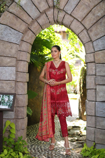 Noor by Saadia Asad | Luxury Chikankari Lawn24 | D12-A Red Chevron - House Of Hania