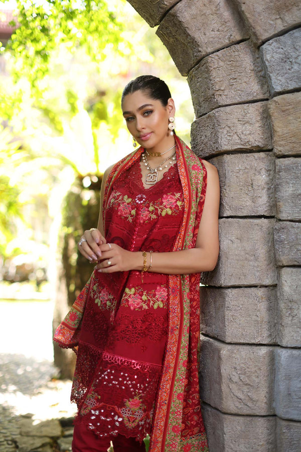 Noor by Saadia Asad | Luxury Chikankari Lawn24 | D12-A Red Chevron - House Of Hania