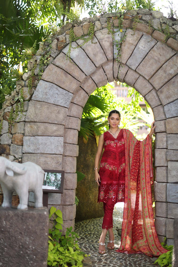 Noor by Saadia Asad | Luxury Chikankari Lawn24 | D12-A Red Chevron - House Of Hania