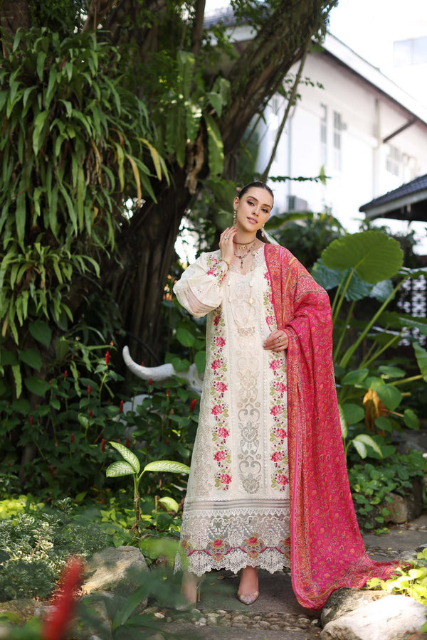 Noor by Saadia Asad | Luxury Chikankari Lawn24 | D12-B Cream Laser - House Of Hania