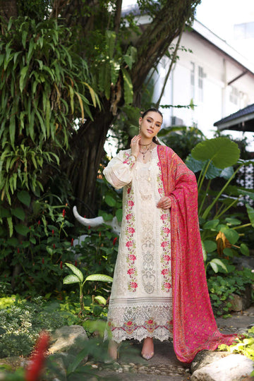 Noor by Saadia Asad | Luxury Chikankari Lawn24 | D12-B Cream Laser - House Of Hania