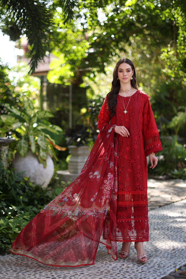 Noor by Saadia Asad | Luxury Chikankari Lawn24 | D2-B Red - House Of Hania