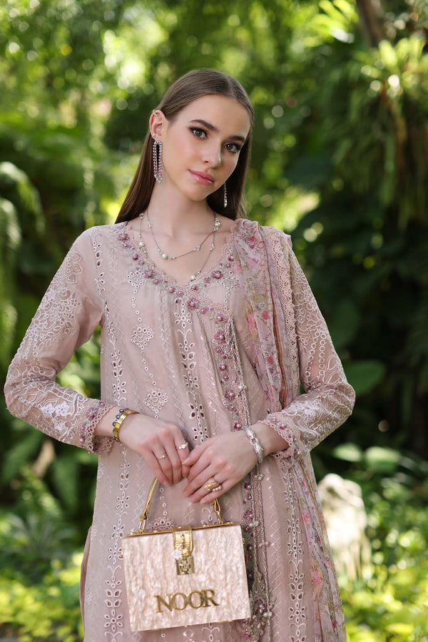 Noor by Saadia Asad | Luxury Chikankari Lawn24 | D3-A Mink Schifli - House Of Hania