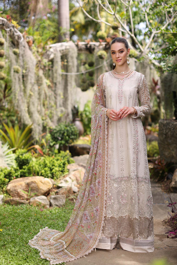 Noor by Saadia Asad | Luxury Chikankari Lawn24 | D3-B Beige Schifli - House Of Hania