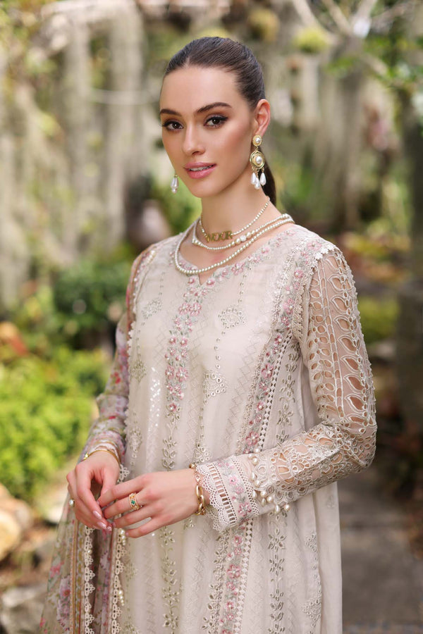 Noor by Saadia Asad | Luxury Chikankari Lawn24 | D3-B Beige Schifli - House Of Hania