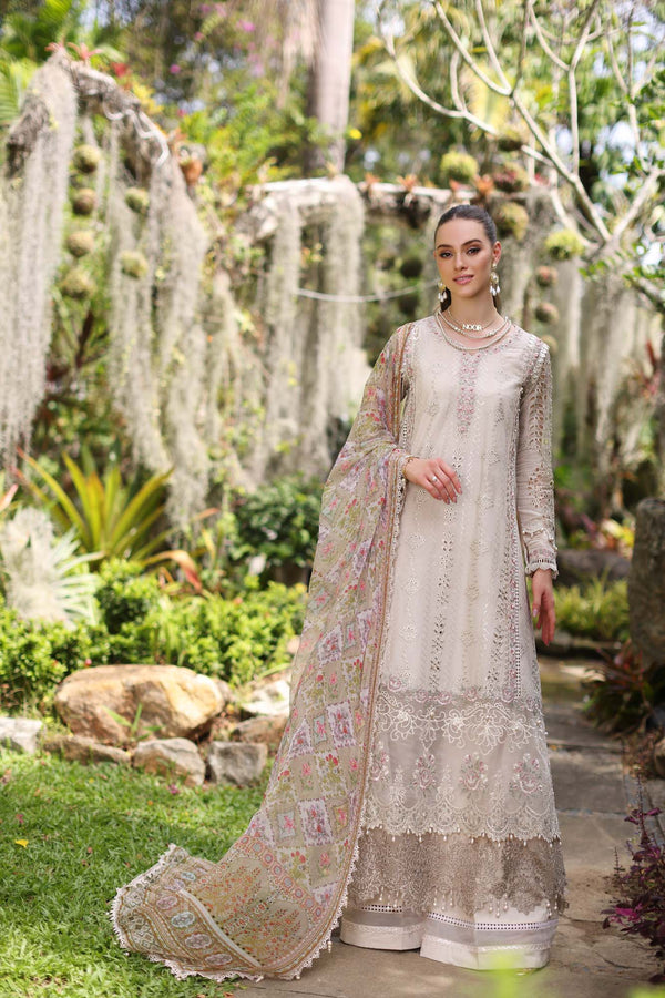 Noor by Saadia Asad | Luxury Chikankari Lawn24 | D3-B Beige Schifli - House Of Hania