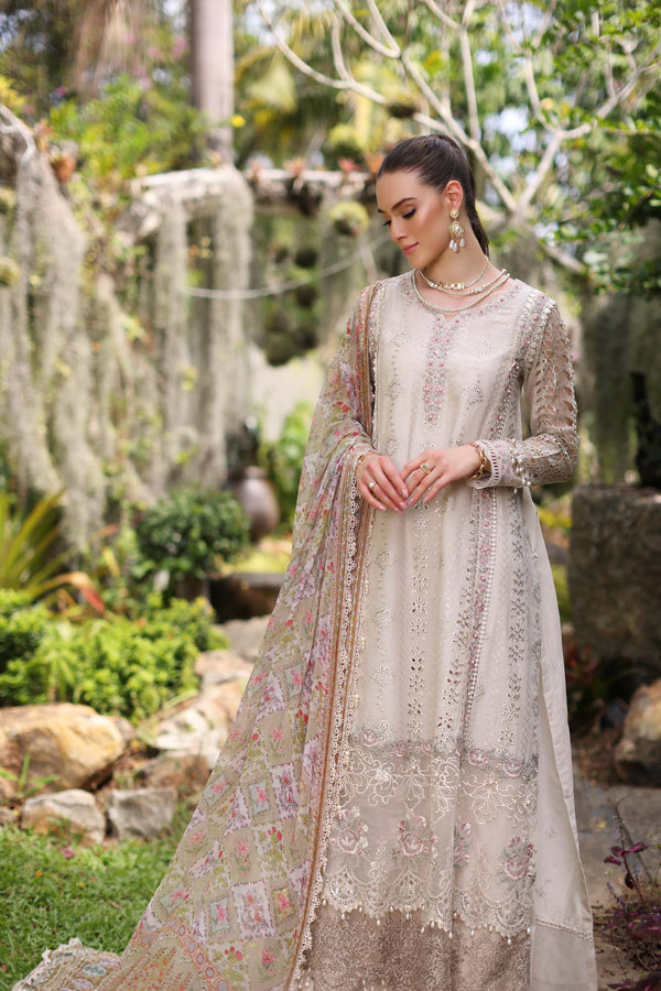 Noor by Saadia Asad | Luxury Chikankari Lawn24 | D3-B Beige Schifli - House Of Hania