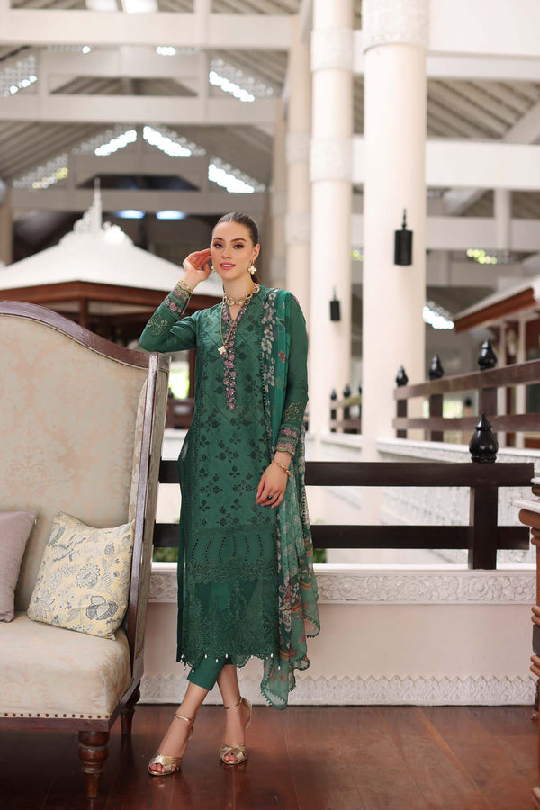 Noor by Saadia Asad | Luxury Chikankari Lawn24 | D4-A Green Laser - House Of Hania