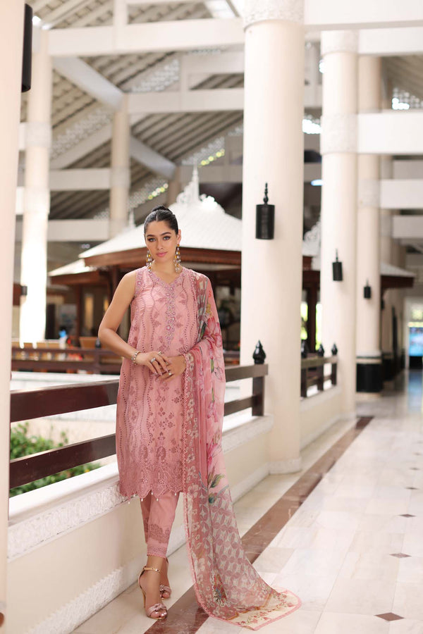 Noor by Saadia Asad | Luxury Chikankari Lawn24 | D4-B Pink Laser - House Of Hania