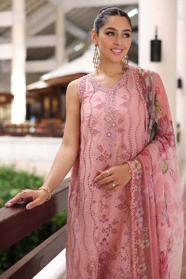 Noor by Saadia Asad | Luxury Chikankari Lawn24 | D4-B Pink Laser - House Of Hania