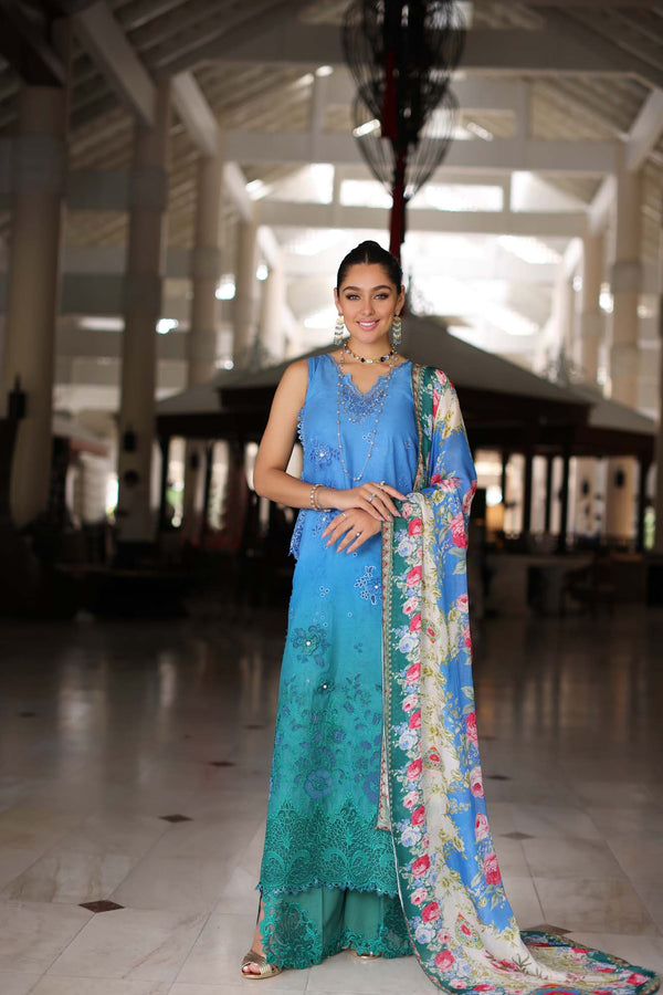 Noor by Saadia Asad | Luxury Chikankari Lawn24 | D5-B Blue Ombre - House Of Hania