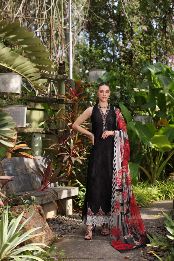 Noor by Saadia Asad | Luxury Chikankari Lawn24 | D6-A Black Laser - House Of Hania