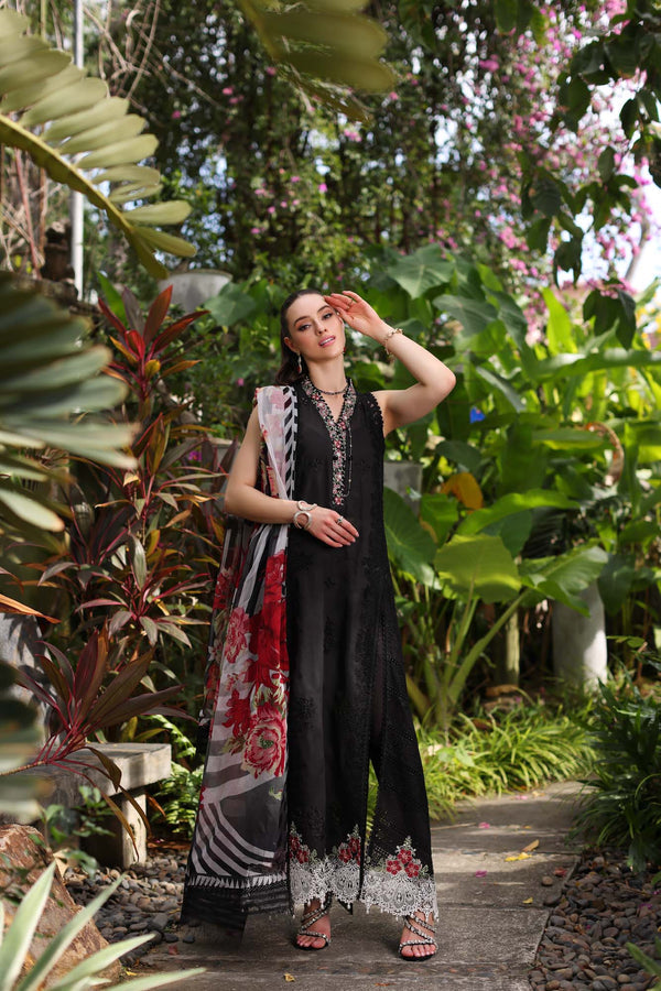 Noor by Saadia Asad | Luxury Chikankari Lawn24 | D6-A Black Laser - House Of Hania