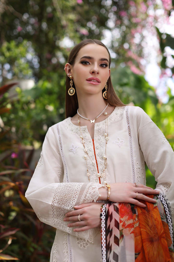 Noor by Saadia Asad | Luxury Chikankari Lawn24 | D6-B White Laser - House Of Hania