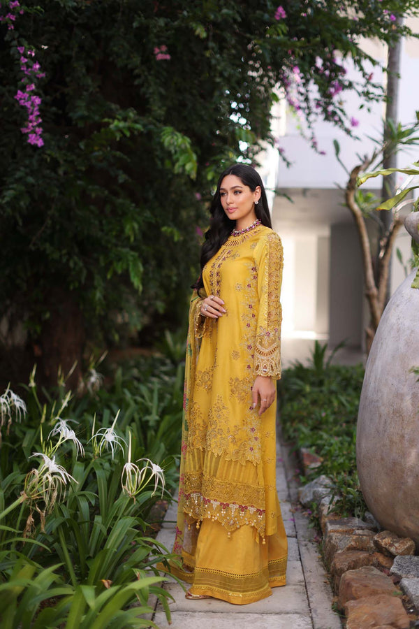 Noor by Saadia Asad | Luxury Chikankari Lawn24 | D8-B Mustard - House Of Hania