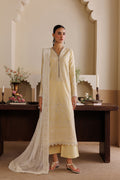 Emaan Adeel NOSTALIGA P0125 lawn outfit in pale yellow — front view