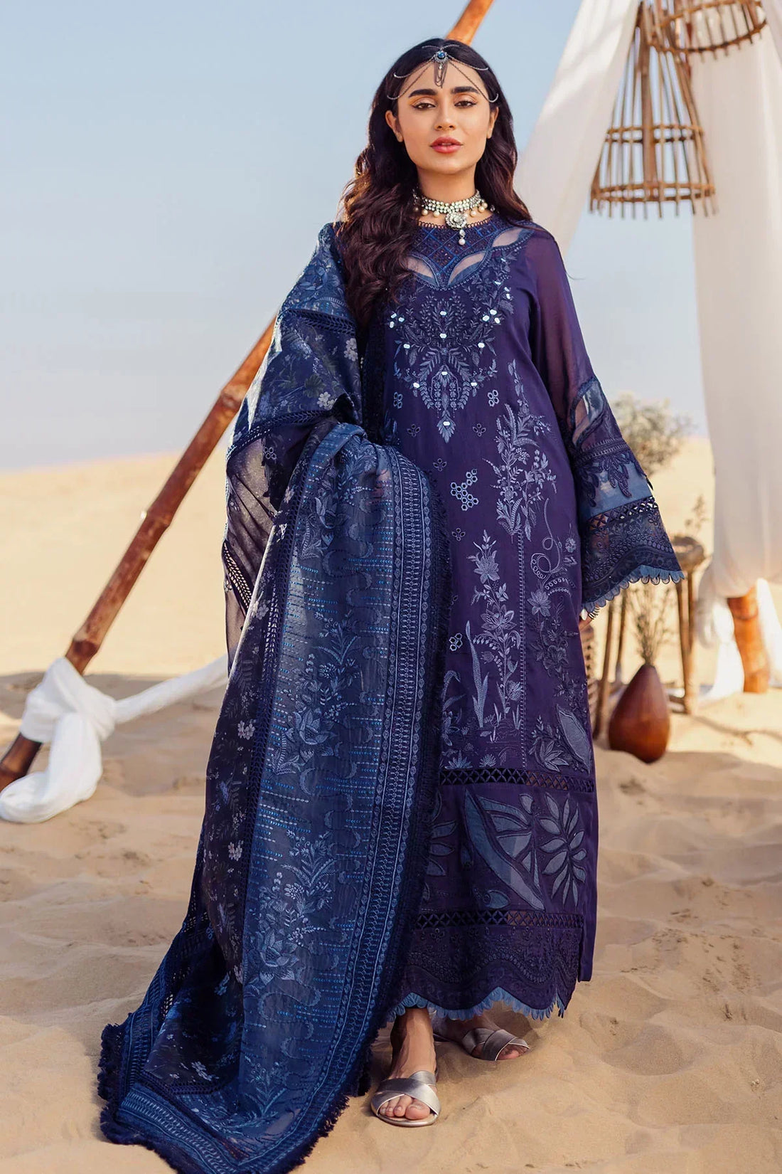 Nureh | Sehra Swiss Voil Lawn | NILE BLUE - NE-77 - House Of Hania