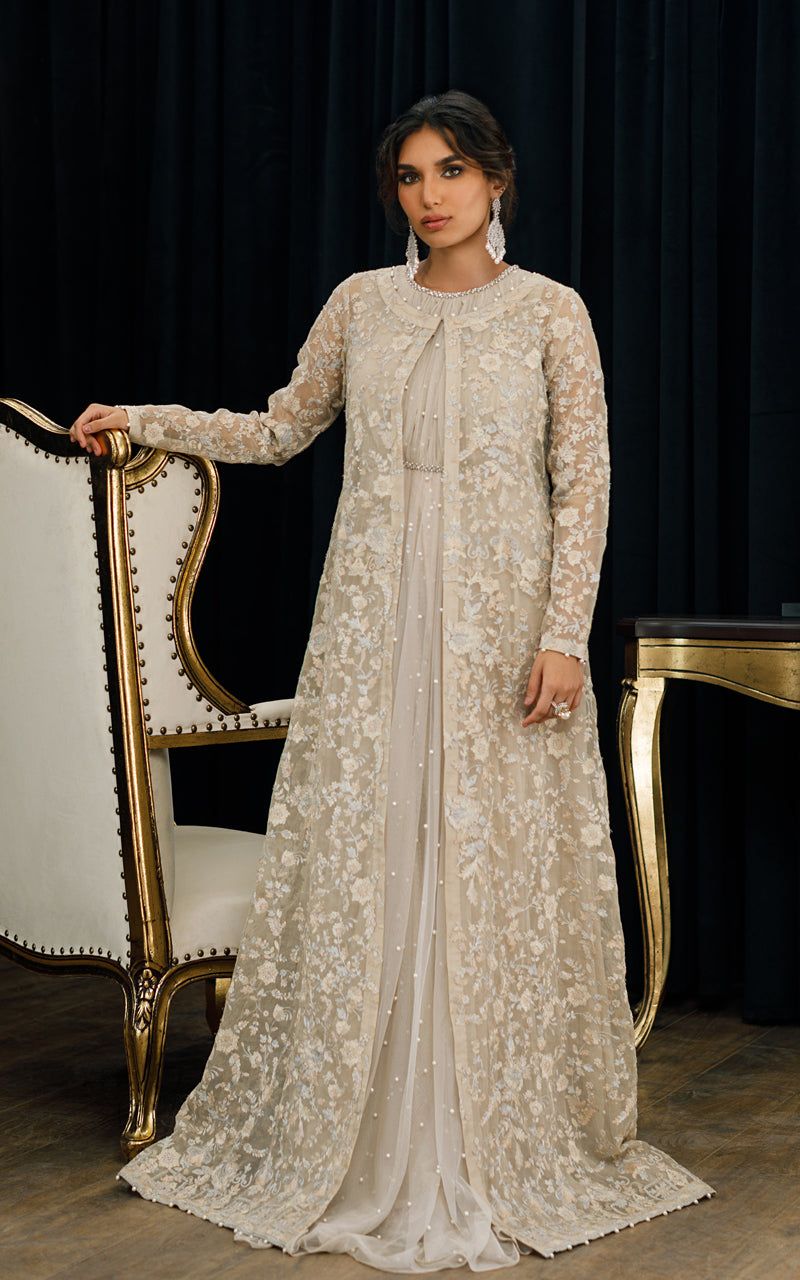 Organza Embroidered Jacket with Maxi - House Of Hania