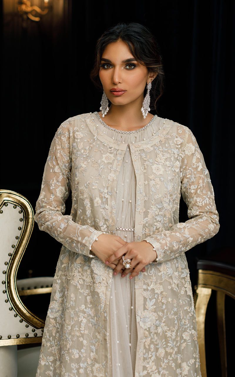 Organza Embroidered Jacket with Maxi - House Of Hania