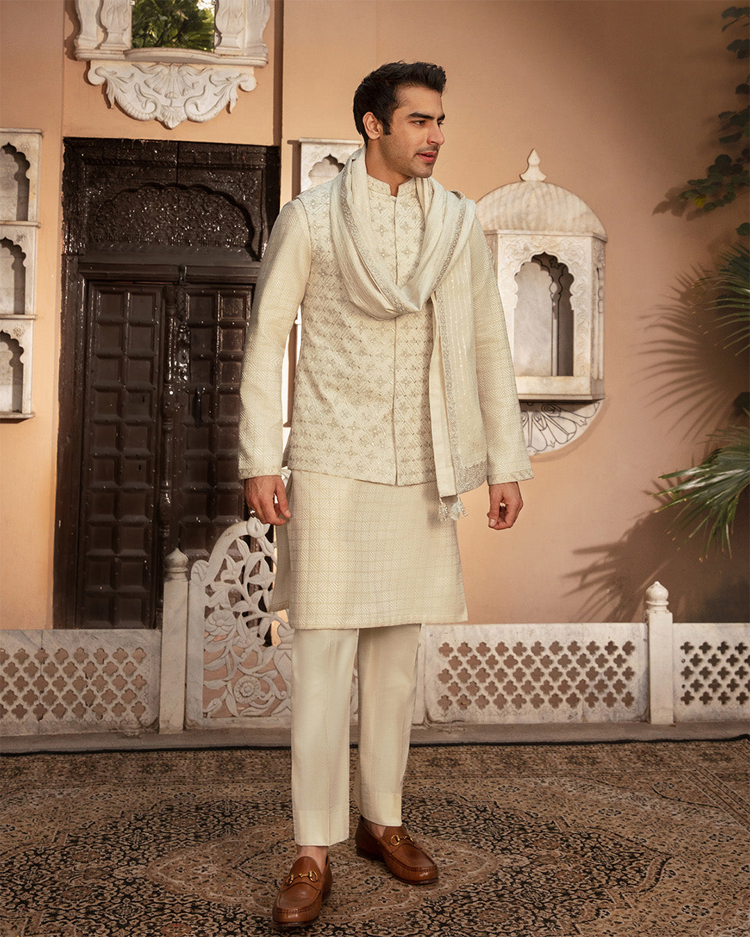 Faiza Saqlain Adael – Embroidered Raw Silk Kurta (3-Piece) - House Of Hania