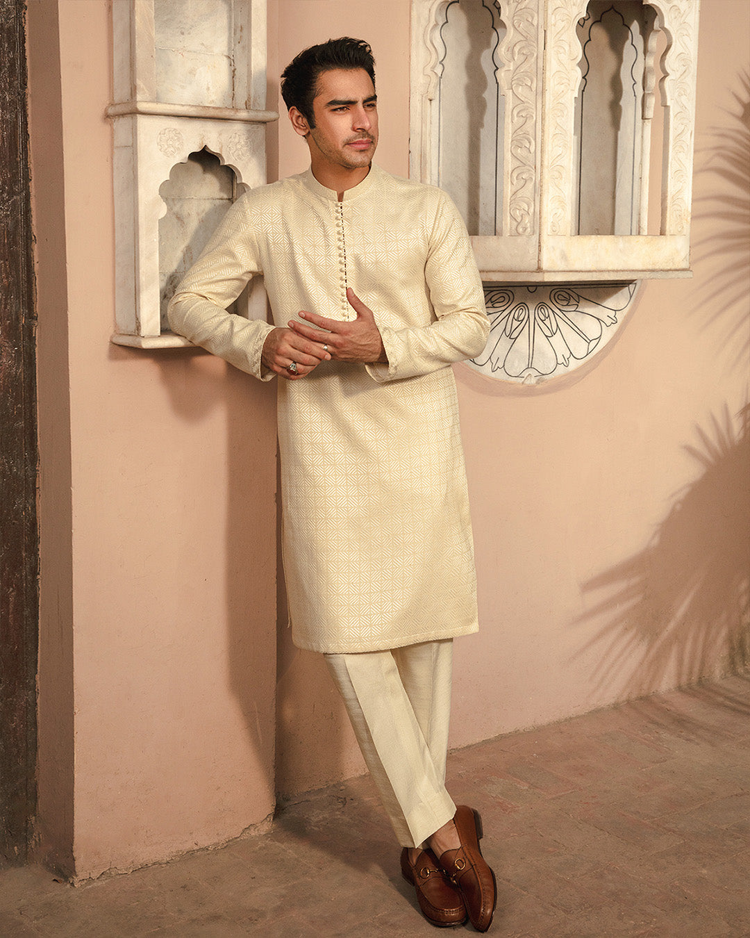 Faiza Saqlain Adael – Embroidered Raw Silk Kurta (3-Piece) - House Of Hania