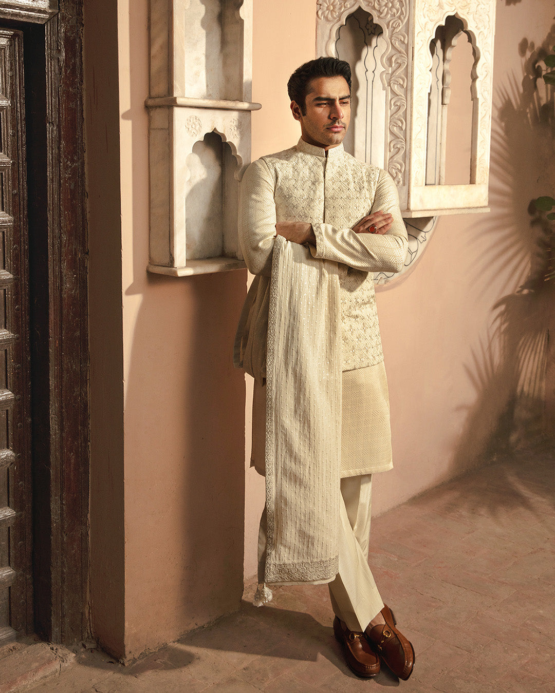 Faiza Saqlain Adael – Embroidered Raw Silk Kurta (3-Piece) - House Of Hania