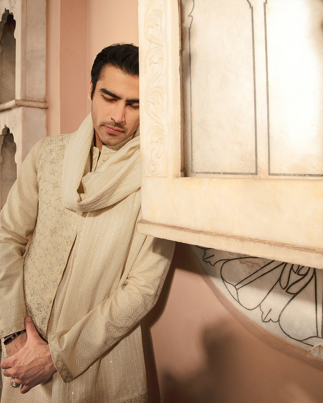 Faiza Saqlain Adael – Embroidered Raw Silk Kurta (3-Piece) - House Of Hania