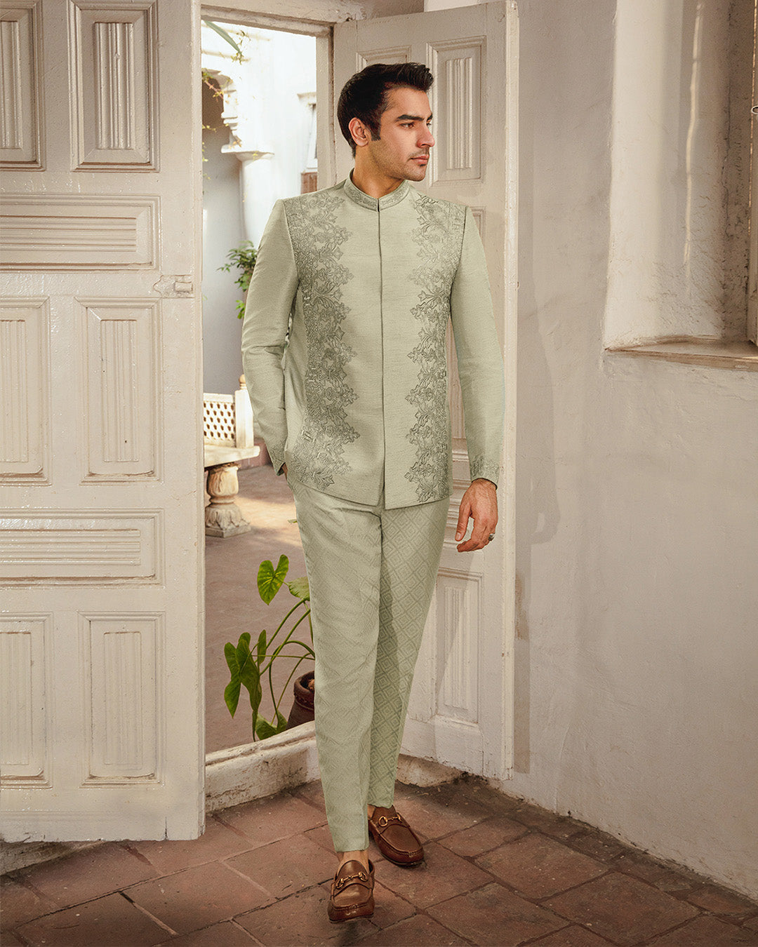 Faiza Saqlain Gazsi – Embroidered Raw Silk Suit (3-Piece) - House Of Hania