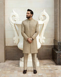 Faiza Saqlain Baseem – Embroidered Raw Silk Kurta (3-Piece) - House Of Hania