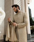 Faiza Saqlain Baseem – Embroidered Raw Silk Kurta (3-Piece) - House Of Hania